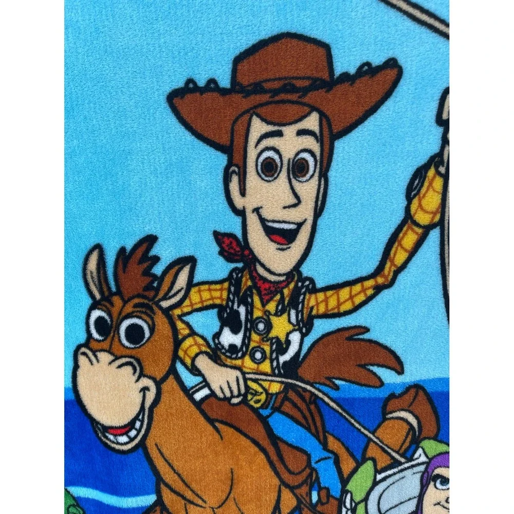 Disney Toy Story Blanket Kids OS Blue Excellent Takin Action Woody Buzz Rex